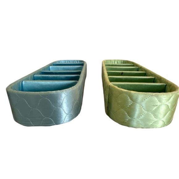 Set of 2 Vintage Quilted Blue Green Satin Dresser Vanity Storage Boxes - Picture 8 of 8